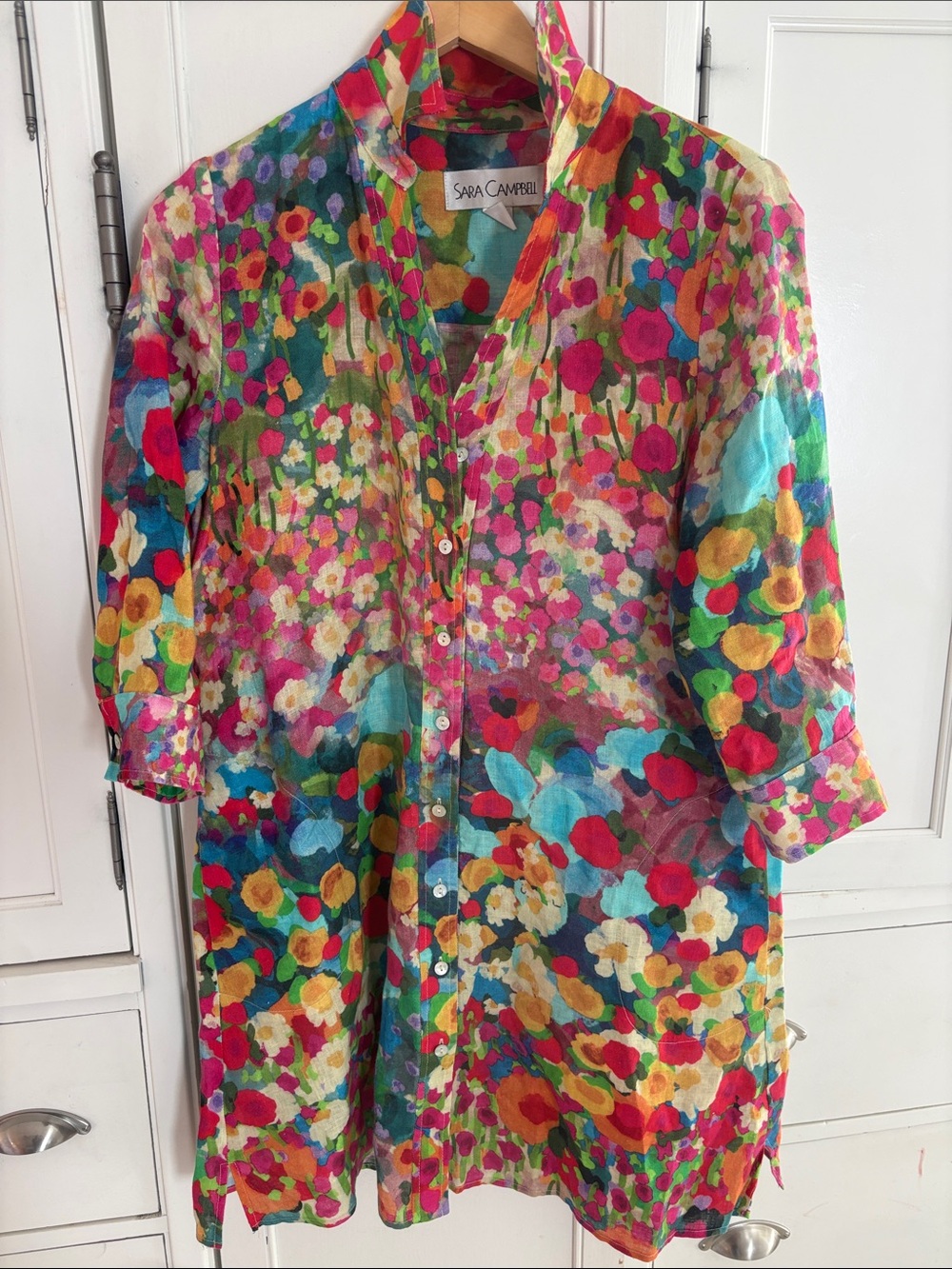Sara Campbell Bright Multicolor Floral Button-Front Tunic